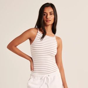 Abercrombie & Fitch Stripe Cotton Seamless Fabric Boatneck Bodysuit
